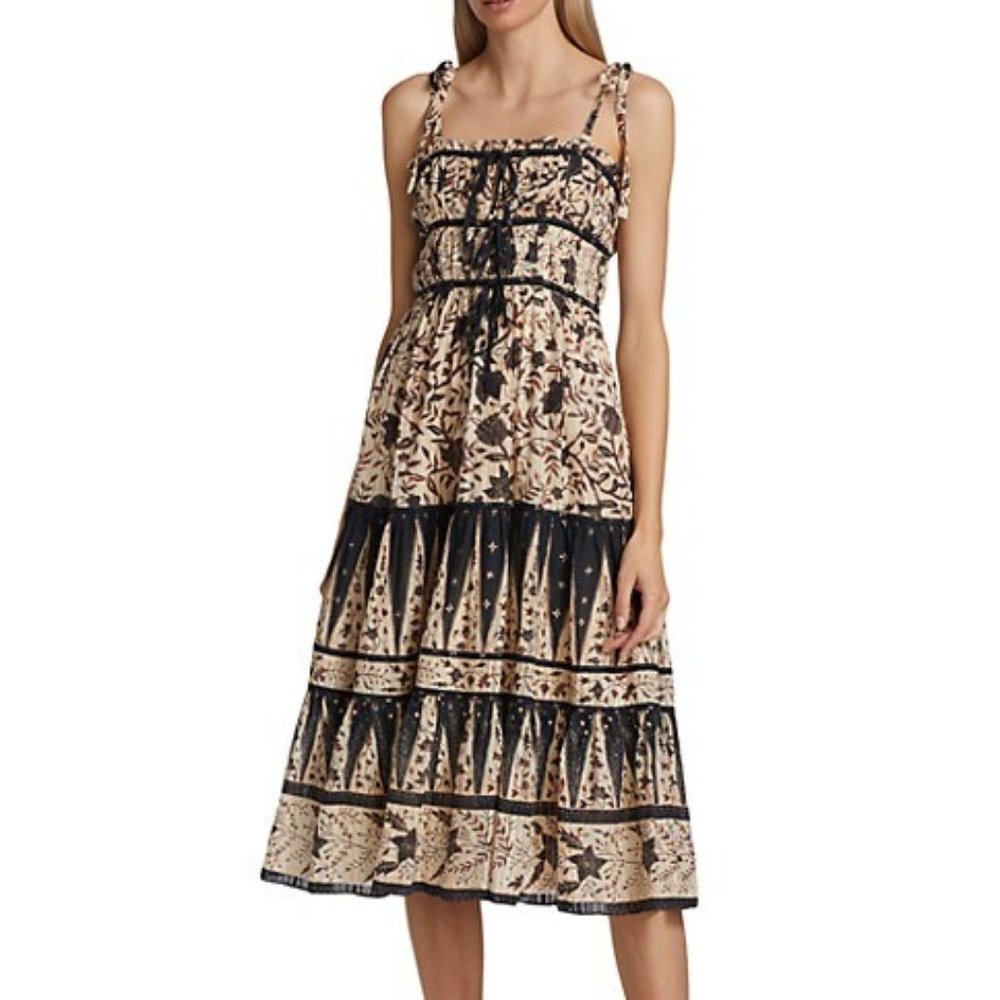 Ulla Johnson Indah Shirred Midi Dress Plumeria Size 6 NWT Small HOST PICK LUXURY